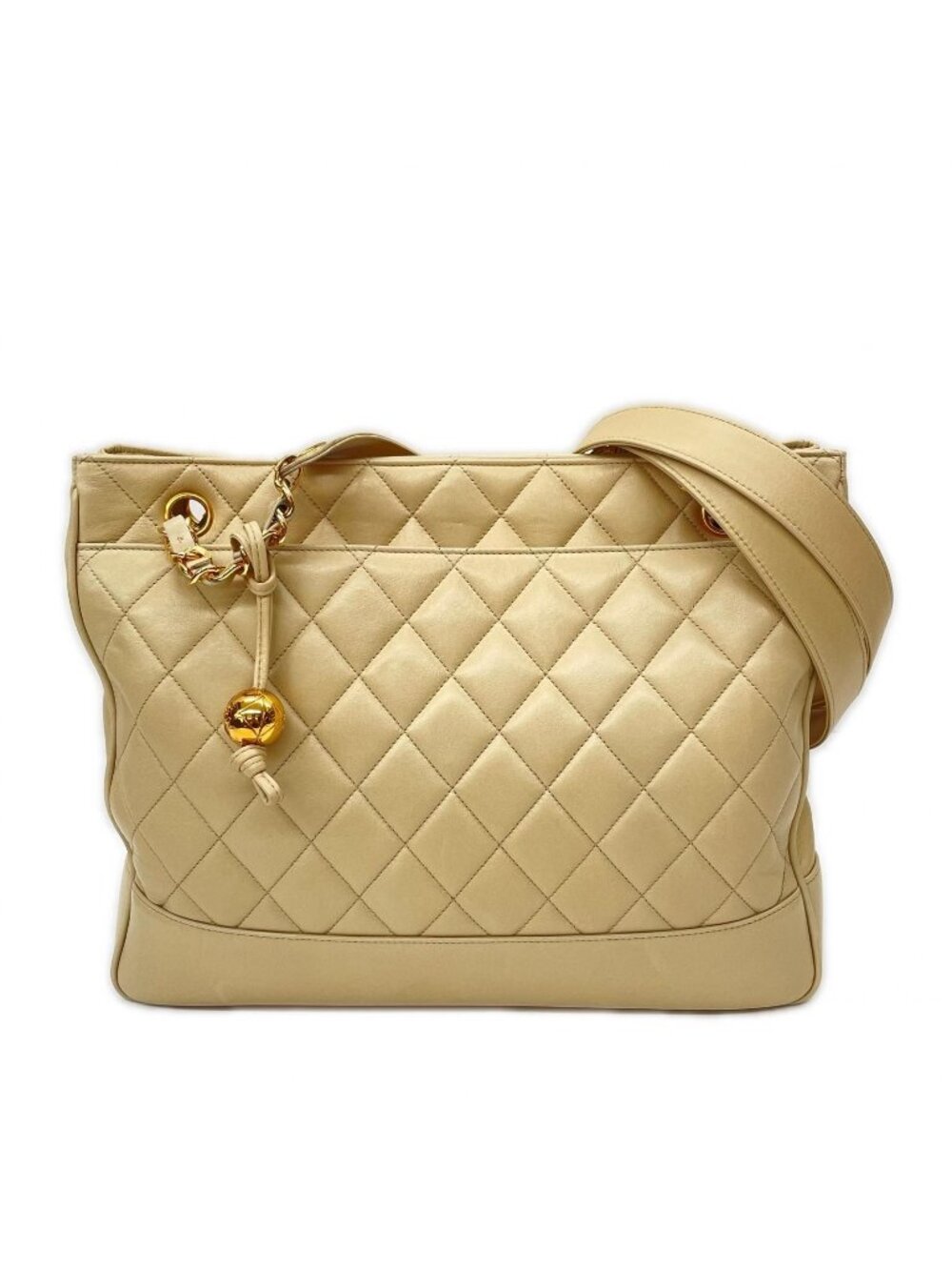 Chanel Quilted Lambskin Chain Shoulder Bag Cocobol Beige